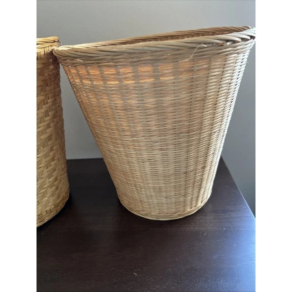 Vintage Handmade Wicker Waste Baskets Lot‎ 2 People's Republic Of China
